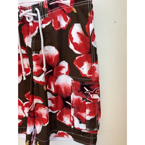 Vintage Hollister Mens Hibiscus Floral Board Shorts Brown Red Large - Picture 3 of 7